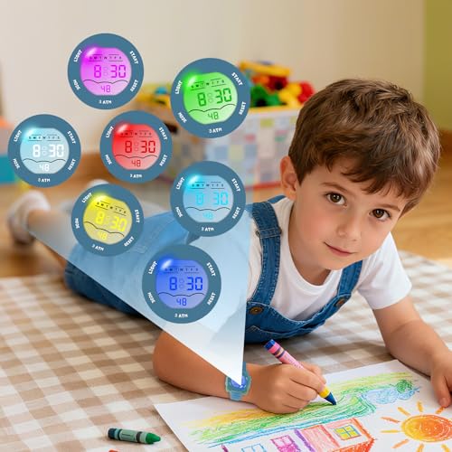 Image of Edillas Kids Watches Digital Girls Boys, 7 Colors Light Wrist Watch for Child Waterproof Sport Outdoor Multifunctional Wristwatches with Stopwatch /Alarm for Ages 4-15