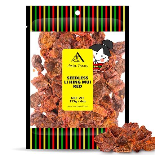 Asia Trans Seedless Red Li Hing Mui Crack Seed Plums | Hawaiian Favorite | Sweet, Sour, & Salty Dried Asian Plum Candy