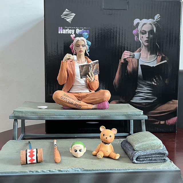 ТоуAE - Anime Harleys Quinn Joker Heath Ledger Clown Fiɡurе Joker Fiɡurе Read Book Sitting Posture Action Model Тоу Helloween Gifts (Harleys Quinn no box)