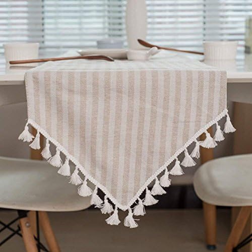 meioro Round Tablecloths Striped Fringe Tablecloth Cotton Linen Table Cover Suitable for Home Kitchen Decoration,Various Sizes (Blue/White Stripes,Diameter 100cm)
