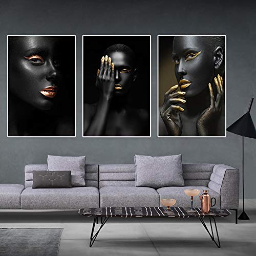 Cuadros de mujer negra de moda para decorar un salón moderno con láminas escandinavas elegantes 1