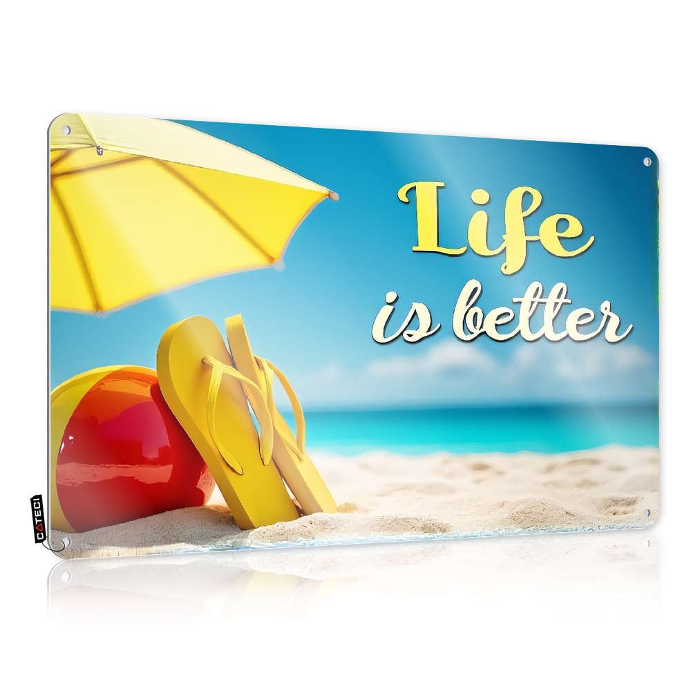 Farmhouse Signs Patriotic Clock Presents Life Is Better By The Beach. - Vintage Wall Decor For Outhouse(30X40CM)