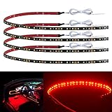 Geeon 4-Pack 24' Red Car Interior LED Strip Light 12V Waterproof IP65 Cuttable Connectable for...