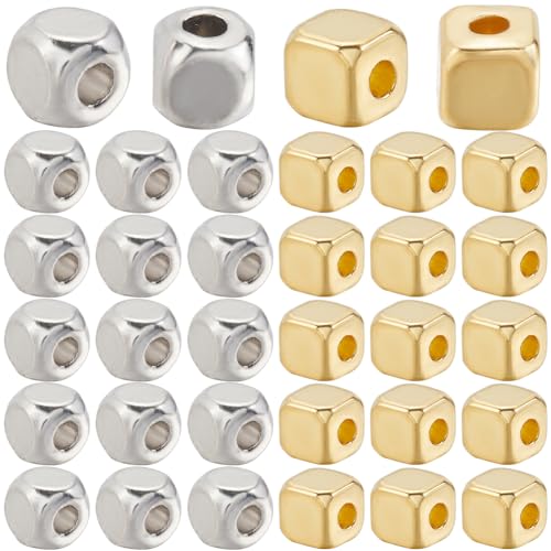 SOFPLATE 1 caja de 500 cuentas de Cubo de Metal de 4.{118} in Cuentas Cuadradas Plateadas Aleación Tibetana A Granel Abalorio Liso Dorado Antiguo Mini Cuentas Espaciadoras Sueltas con Agujero para Pul
