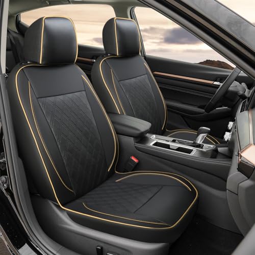 GIANT PANDA Front Seat Cover for Mazda, Leather Seat Protectors Custom Fit Mazda 3 6 CX-3 CX-30 CX-5 CX-7 CX-9 Tribute (2-Pack Black+Beige Piping)