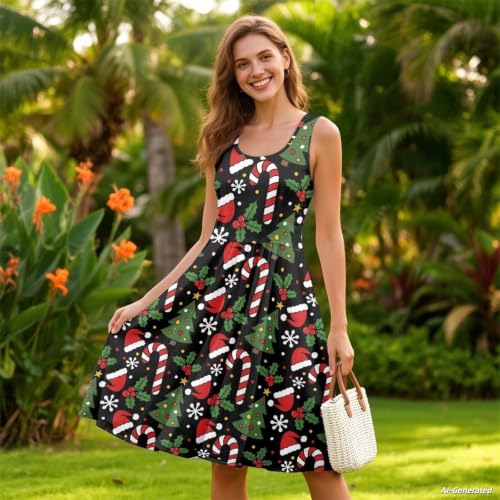 Image of Renewold Women's Sleeveless Tank Dress with Pockets, Casual Scoop Neck A-Line Sundress for Summer, Travel and Vacation