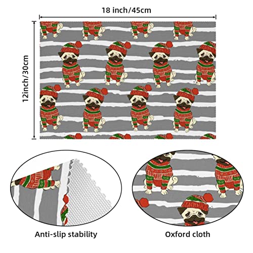 Set de table de Noël chien et rayures lot de 6 lavables pour table de fête