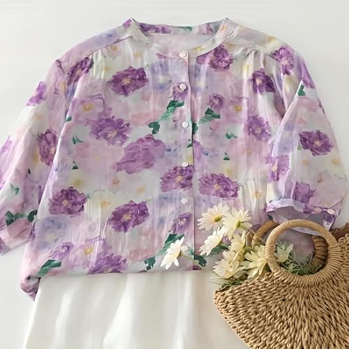 Image of Gufrina Women's Casual Button-Down Shirt with Multicolor Floral Print & Half Sleeves, Collar Neck (TOP-124)