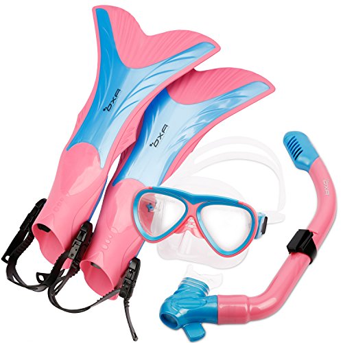 OXA Scuba Diving Snorkel Set including Dry Top Snorkel, 2-Windows Tempered Glass Mask