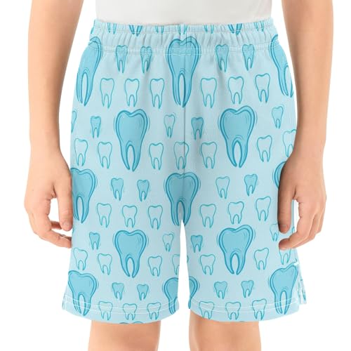 CHIFIGNO Blue Teeth Pull-On Boys Casual Shorts Elastic Waist Teen Boys Thick Summer Clothes with Pockets XS2