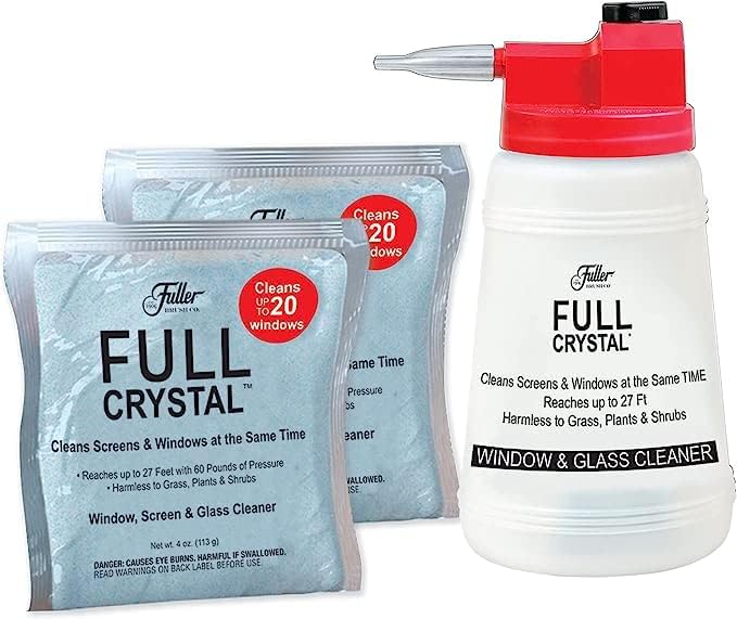 Full Crystal Window Cleaning Kit- 8 oz Glass Cleaner and Bottle with 27ft Reach will clean up to 40 Windows- Scrub Free, Rinse Free Glass Cleaner Spray Removes Dirt, Grime and Water Deposits Full Crystal Window Cleaning Kit- 8 oz Glass Cleaner and Bottle with 27ft Reach will clean up to 40 Windows- Scrub Free, Rinse Free Glass Cleaner Spray Removes Dirt, Grime and Water Deposits