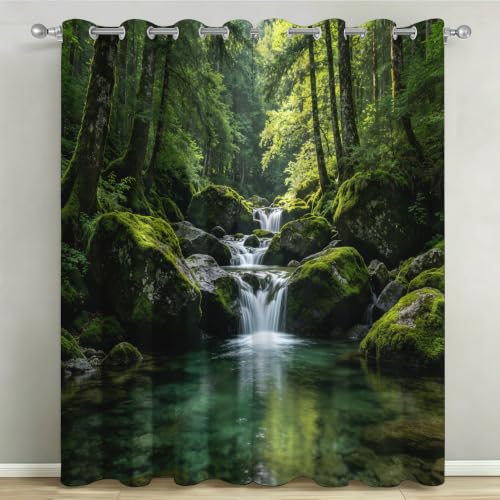 Cortinas Opacas Cascada Cortinas Térmicas Aislantes con Ojales 2 Piezas 3D Bosque Verde Cortina Blackout para Dormitorios de Niños Cocina Ventanas Bajas 2X 100x160 cm C/1390