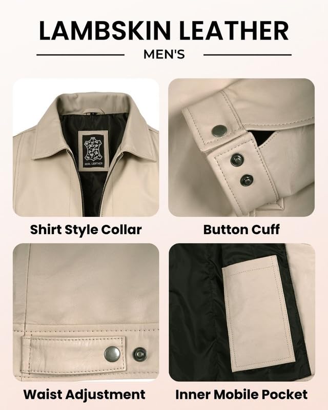 Image of Blingsoul Vintage Distressed Leather Jacket for Men - Shirt Collar Genuine Lambskin Mens Leather Jacket