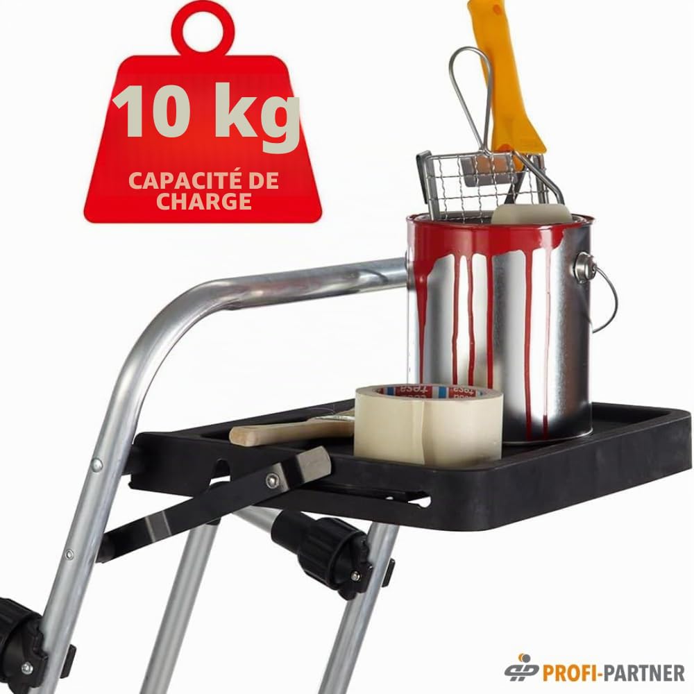 Échelle de sécurité en acier - Marchepied pliable - 3 marches - Plateforme antidérapante - Certifié TÜV - Marche sûre - Robuste - Jusqu'à 150 kg