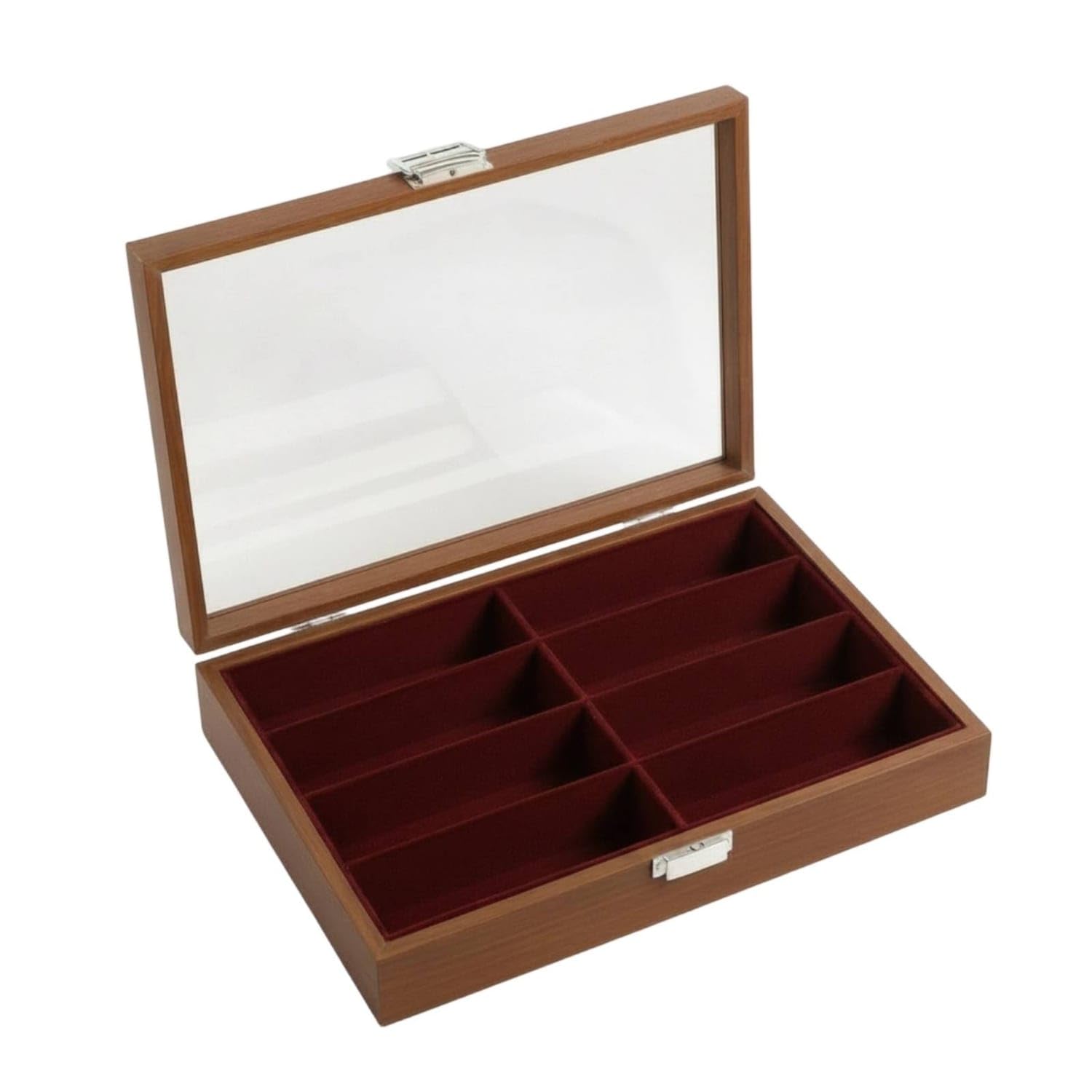 Ojiva® Wooden-Grain Sunglasses Organizer 8-Compartment Sunglass Box with Glass Lid Dustproof Sunglasses Storage Box Clear for Collectors, Dresser, Closet, Walnut Dark Coffee-image-49