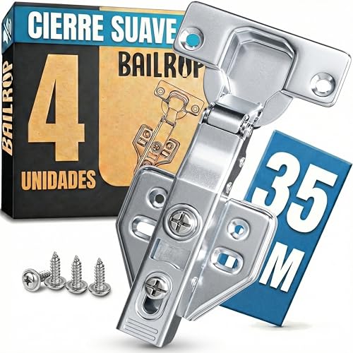 Bisagras Puertas Cocina (4 Unidades) - Cazoleta 35 mm Rectas y Cierre Suave - Bisagras Armarios y Muebles Cocina de 110° amortiguadas con Freno - Totalmente solapadas