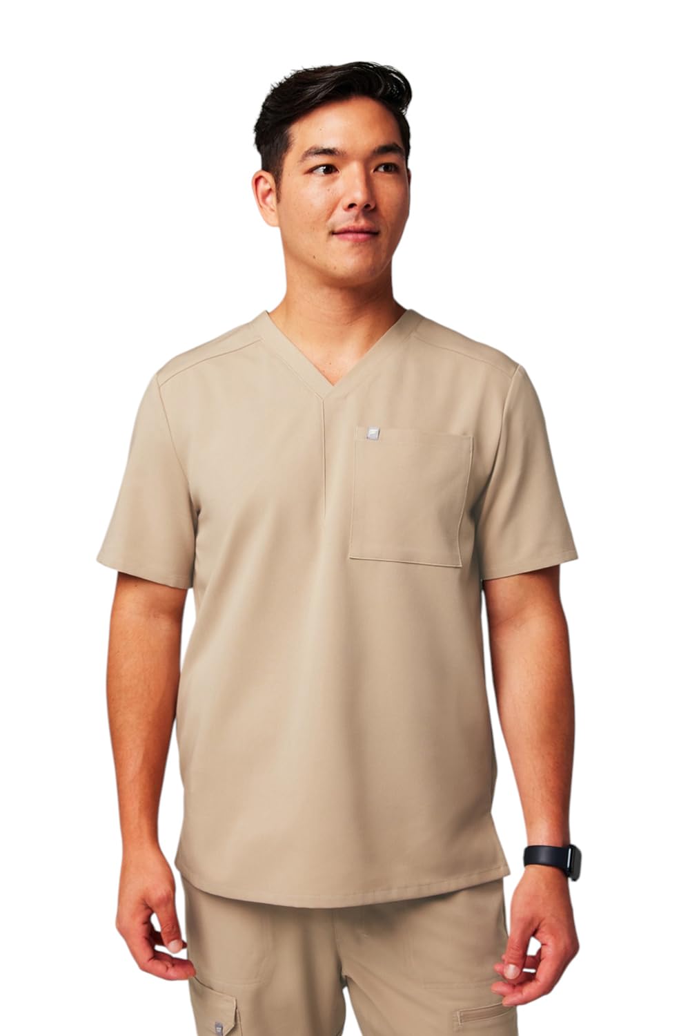 Fabletics Men's Helix 1-Pocket Scrub Top - MotionTech, Wrinkle-Resist, Chest Pocket, Anti-Shrink, Semi-Slim Fit