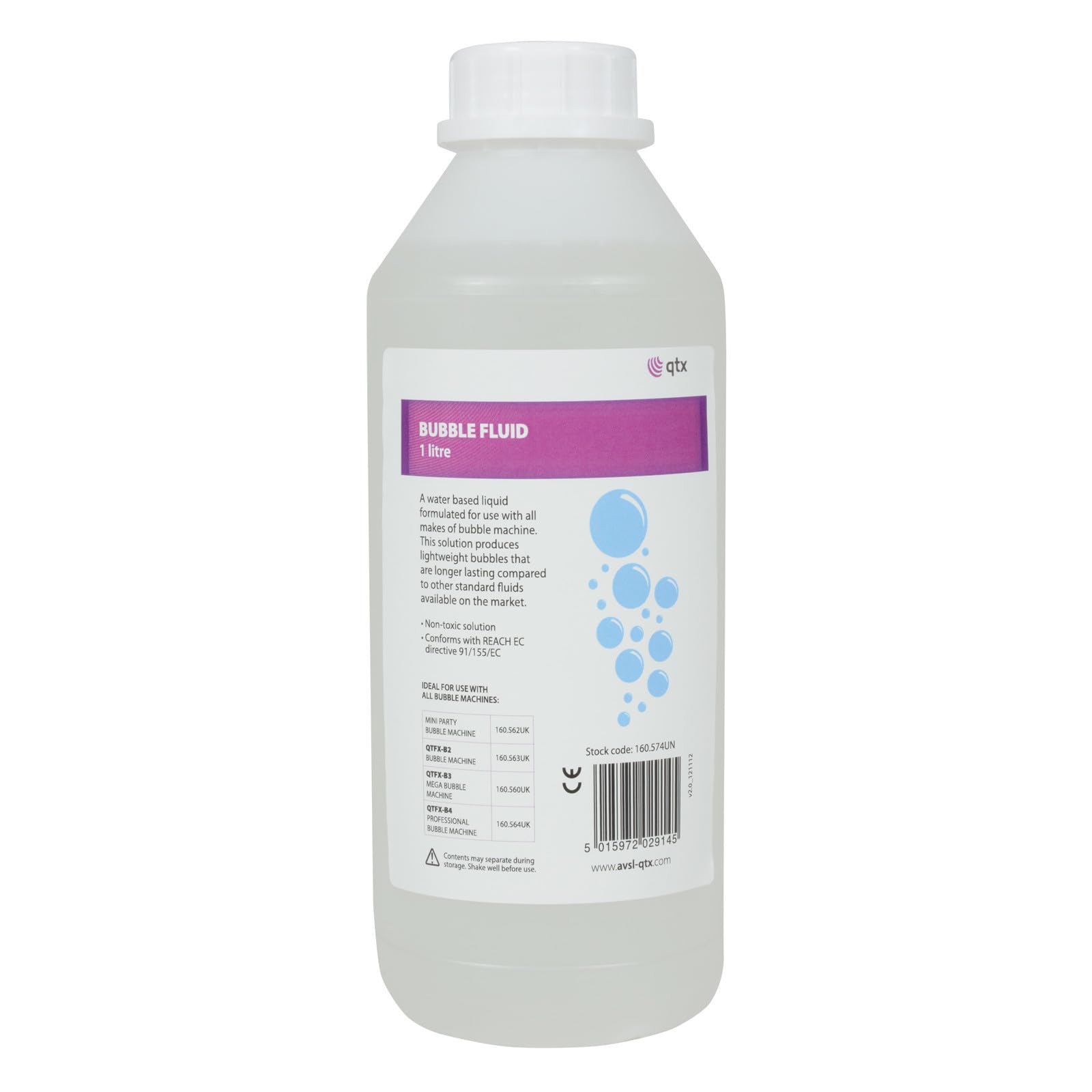 QTX 1L Light Bubble Fluid 1 Litre Bubble Machine FX DJ Party Disco Liquid Juice