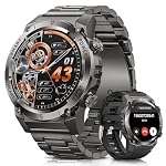 2025 Smartwatch Herren mit Telefonfunktion, 500mAh Akku 1.46" HD Militär Smart Watch, 113 Sportmodi IP68 Wasserdicht Fitnessuhr, 24/7 Herzfrequenz/SpO2/Schlafmonitor, iOS Android 2 Armbänders Schwarz