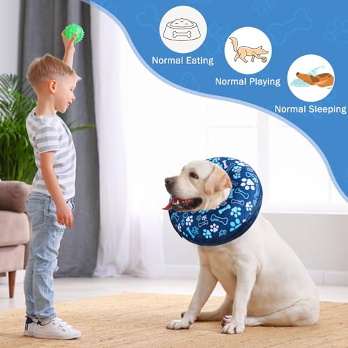 Image of SCENEREAL Dog Cone Alternative After Surgery Donut Collar, Soft Pet Recovery Pillow Collar for Medium Large Dogs, Inflatable Adjustable Neck Collars to Prevent Licking, Blue Footprints S