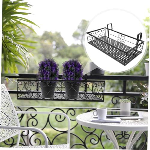 Portavaso da balcone in metallo, 50 x 25 x 12 cm, resistente alle intemperie, supporto per fiori da appendere, nero, per risparmiare spazio, giardinaggio e fette