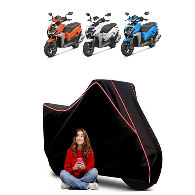 Image of Xoom 110 VX Scooty Bike Cover Water Resistant Outdoor Use Universal Fit Scooters Motorcycles Heavy Duty UV Protection Dust Rain Scratch Resistant Elastic Bottom Black Blue Piping