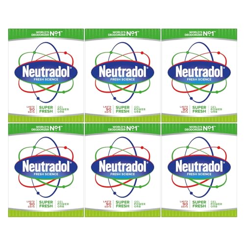 Neutradol Slow Release Gel Air Freshener and Odour Eliminator No Plug or Spray Needed Super Fresh Multipack of 6 x 135g
