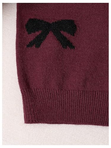 Image of BEAUDRM Girl's Cute Bow Sweater Crew Neck Long Sleeve Drop Shoulder Loose Pullover Tops
