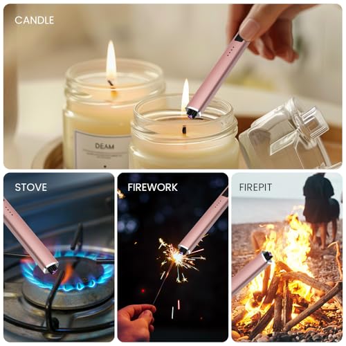 TIKETT 2 Pack Dual Arc Candle Lighter, USB-C Rechargeable Electric Igniter for BBQ Grill, Windproof Flameless Long Neck Plasma Lighter, Black & Rose Gold
