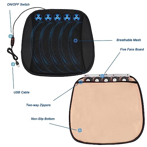 JSCARLIFE Universal Ventilated Car Seat Cushion with USB Interface Quick Cooling Three-Speed Adjustable Seat Cushion Suitable for All Car Seats, Home and Office Chairs (Style-A)