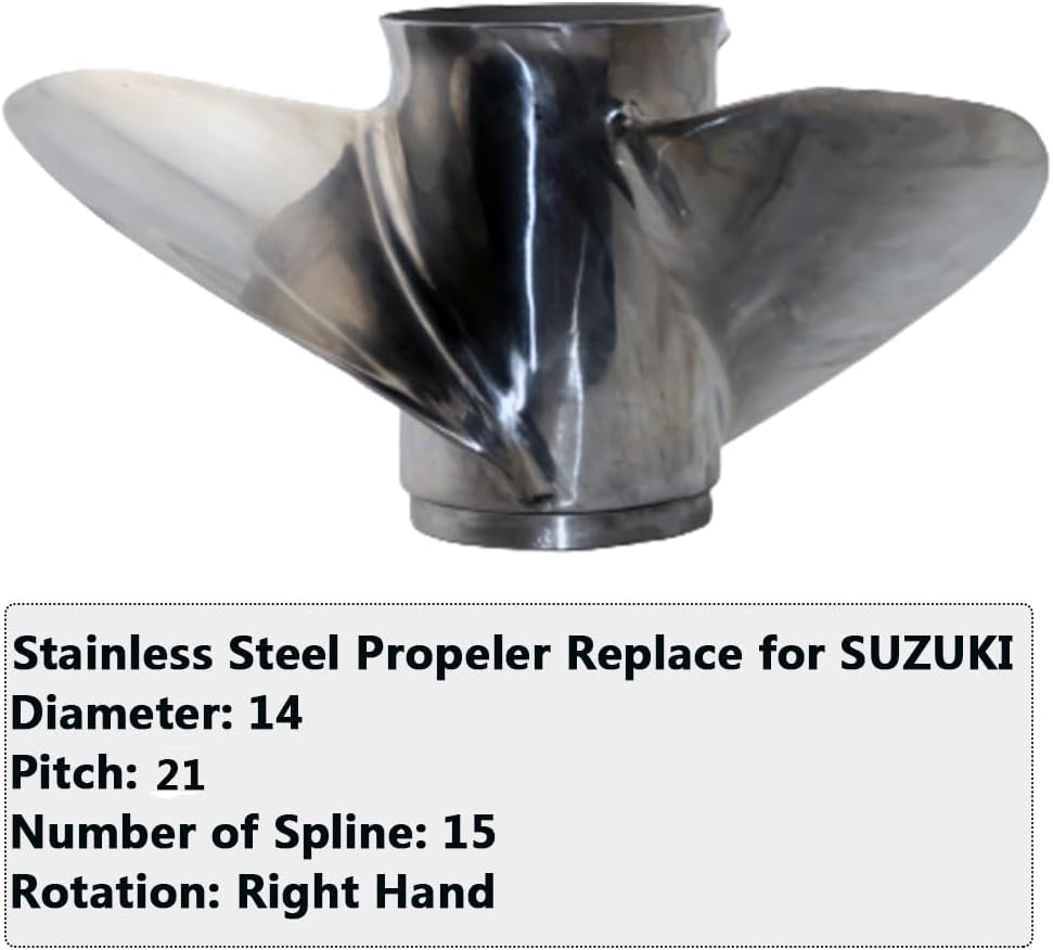 Boatman OEM Prop 14x21 Stainless Outboard Propeller fit Suzuki Boat Engine 70-140 HP，15 Spline Tooth