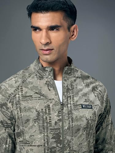 Image of TECHNOSPORT Men's Slim Fit All Over Print High Neck Jacket With TS-Flexi for Gym, Training, Winterwear