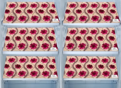 Image of Combo Set of 1 Pc Fridge Top Cover and 6 Pc Fridge Mats (Golden, Set of 7)