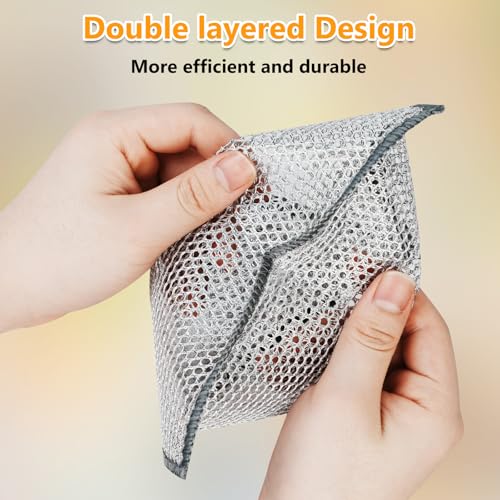 Image of Extra-Large Size Multipurpose Wire Dishwashing Rag,Non Scratch Wire Dishcloth, Reusable Steel Wool Scrubber,Non-Scratch,Quick-Drying,Multi-Purpose for Kitchen,Bathroom Cleaning (15)