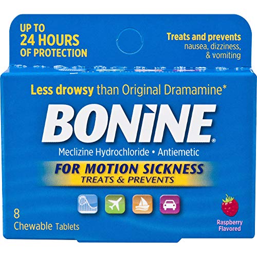 Bonine Motion Sickness Protection, Chewable Tablets, Raspberry - 8 ea, Pack of 2