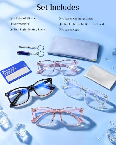 Image of 4 Pack Blue Light Glasses for Women Men, UV Protection Blue Light Blocking Computer Glasses - Lightweight