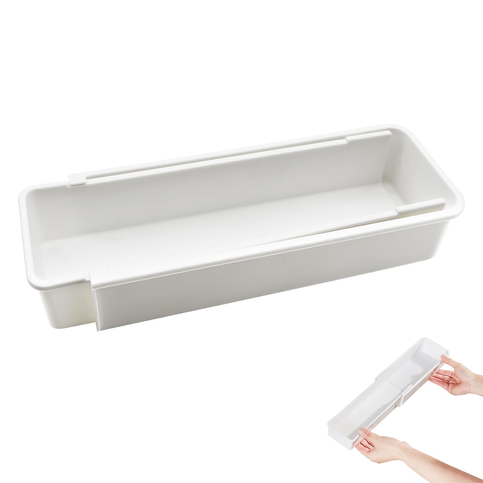 Expandable Drawer Organizer Adjustable Length, Sliding Storage Bins for Kitchen Utensils, Bathroom, Office - Durable Plastic, Space-Saving Design (White)