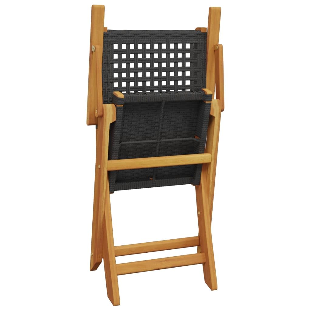 Gartenstühle 2er Set Schwarz, Massivholz Akazie & Poly Rattan, Klappbar, 54x57x91 cm, für Garten, Terrasse, Balkon, Hohe Tragfähigkeit