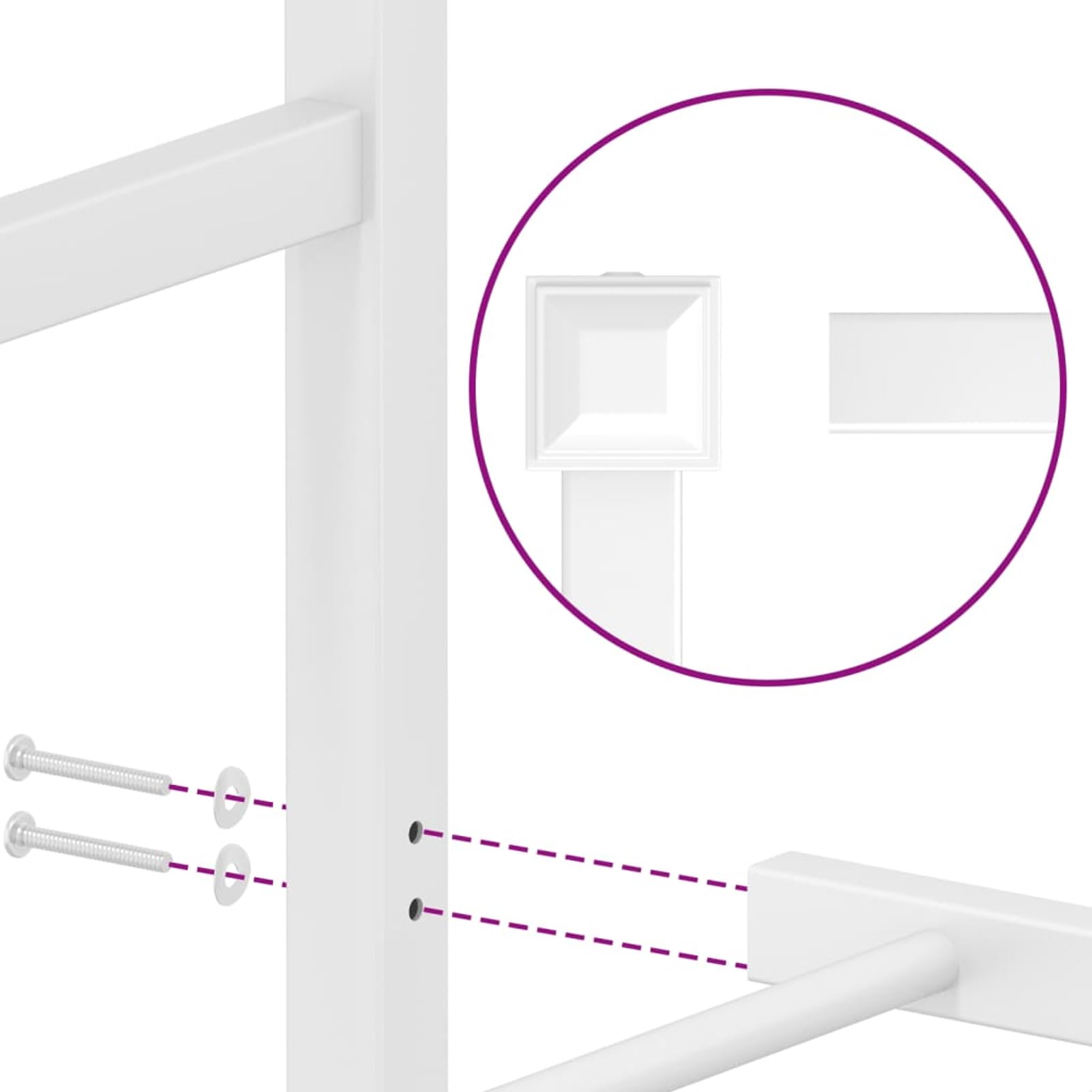 WGYHOME Rama łóżka 140 x 190 cm z zagłówkiem, kolor biały, stal – malowane proszkowo metalowe łóżko ze środkowymi nóżkami i wysokość 26 cm pod łóżko dla dorosłych