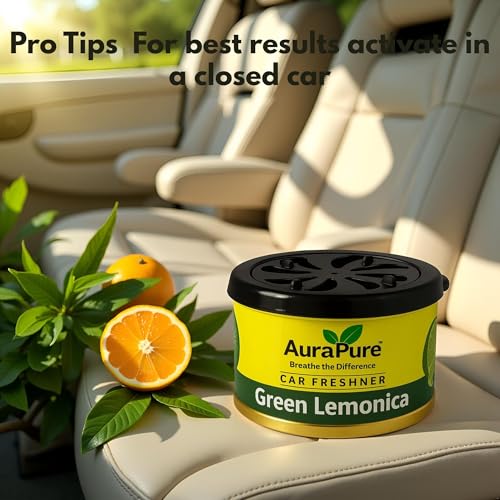 Image of Green Lemonica Car Perfume | Strong Gel Air Freshener for Car Dashboard & Interior | Long-Lasting Organic Fragrance | Odor Eliminator for Smoke, Food, Pets | 100g | Travel Friendly
