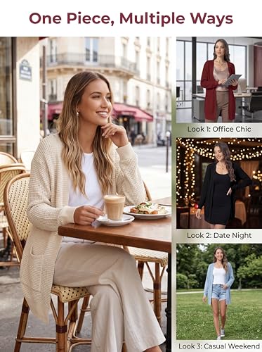 GLEENOD Strickjacke Damen Langarm Casual Lang Elegant Strickmantel Cardigan Open Front Strickpullover mit Taschen