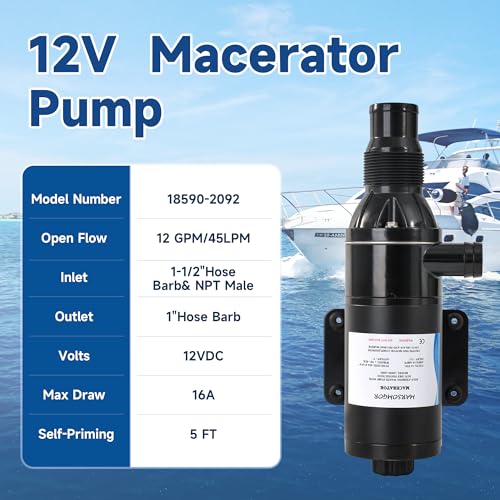 Image of Upgrade Materials, Macerator Pump for 18590-2092, 12V 12GPM, Self Priming Macerator Waste Pump, Run-Dry Protection, Sturdy Build, High Performance, for RV,Marine,Household Wastewater