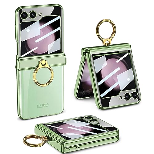SHIEID for Samsung Z Flip 5 Case Clear with Hinge Protection & Ring Holder Small Screen Magnetic All-Inclusive Shockproof Cover for Galaxy Z Flip 5 Case Clear, Gold