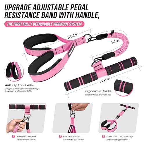 Image of Upgrade Pedal Resistance Band with Handle, Adjustable Tube Foot Pedal Device Puller Exercise Bands, for Abs Arm Leg Waist Workout, Core Pilates, Sit Up Fitness Equipment for Full Body Training