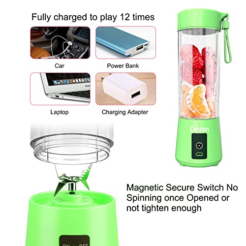Image of Portable 6-Blade Juicer Blender with Electric Juicer 6 Blade Rechargable Portable USB Bottle Blender Shaker Juicer A 2000 Juicer Mixer Grinder for Smothies and Juices (GREEN)
