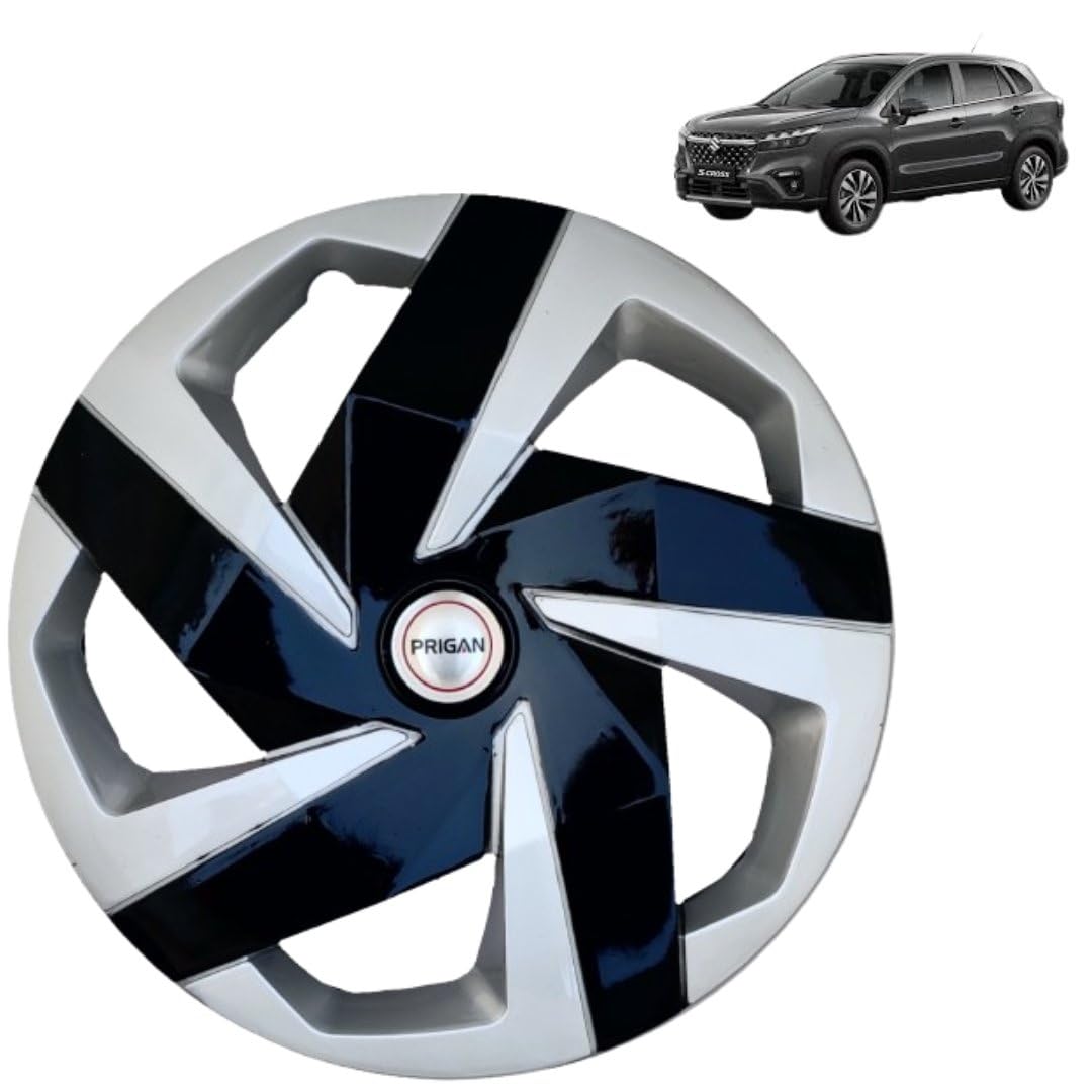 Prigan Wheel Cover for Scross Silver Black Wheel Cover 16" for Maruti Scross (Set of 4 Pcs) (Press Fitting) Model Name- Magnite DC 16