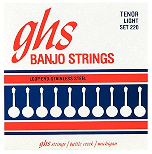 GHS 220 - Banjo String Set, 4-String, Loop End, Tenor, Stainless Steel, Light, .009-.028