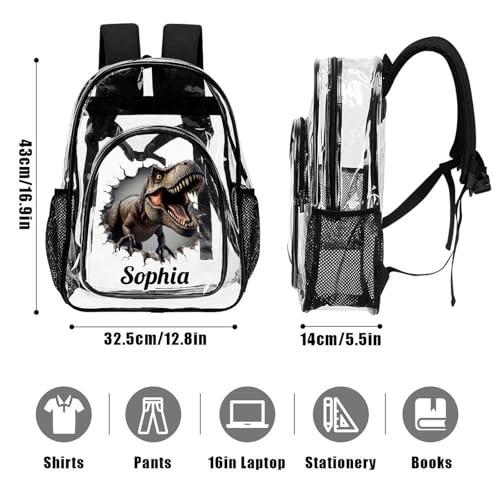 Personalized Dinosaur Print Black Clear Backpack For Kids Custom School Clear Backpack for Boys Girls With Name Back to School Gifts Travel PVC Transparent Book Bags For Stadium Gifts3
