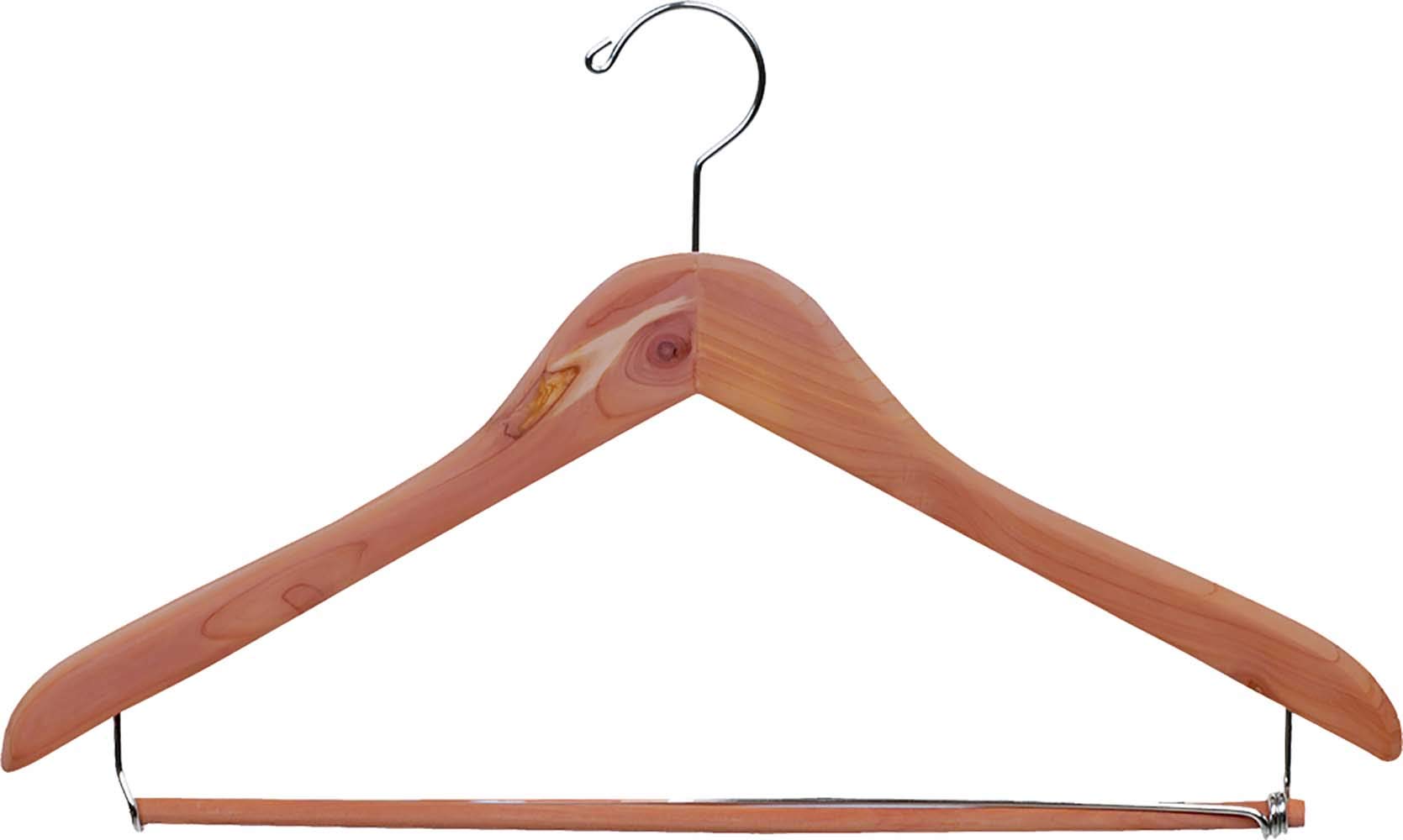 Unfinished Natural Red Cedar Wood Suit Hanger with Locking Bar in 17