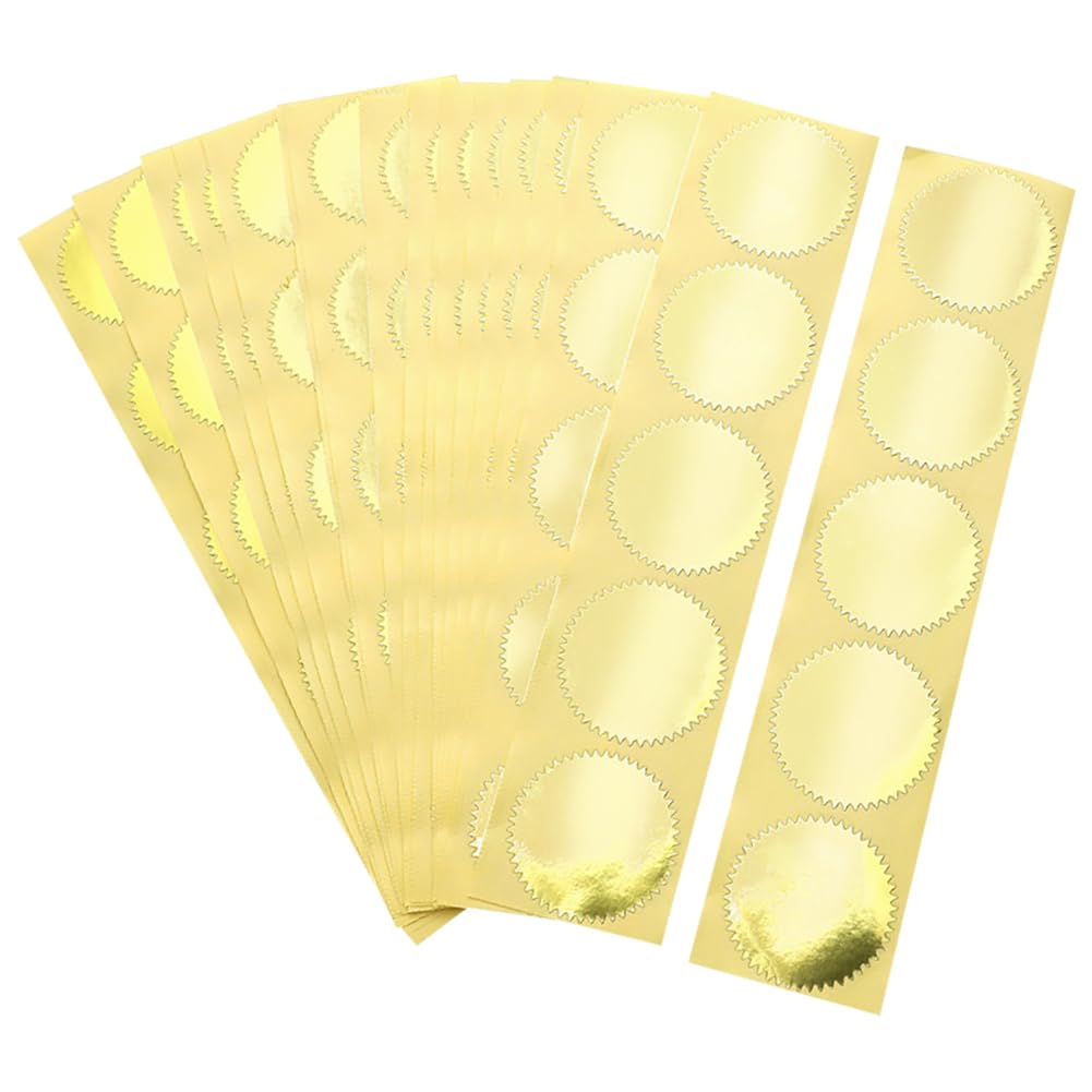 GSHLLO 200 Pcs Metallic Seal Sticker with Serrated Edge Round Envelope Seal Labels Notary Embossing Seals Greeting Card Sealing Stickers Foil Award